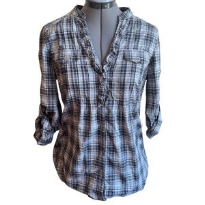 Vintage Y2K Wet Seal Plaid Ruffle Button Up Top Grunge Soft Girl Indie Preppy